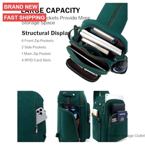 Large Convertible Sling Backpack, Anti-Theft Daypack, Faux Leather, 13 Pockets main image 4